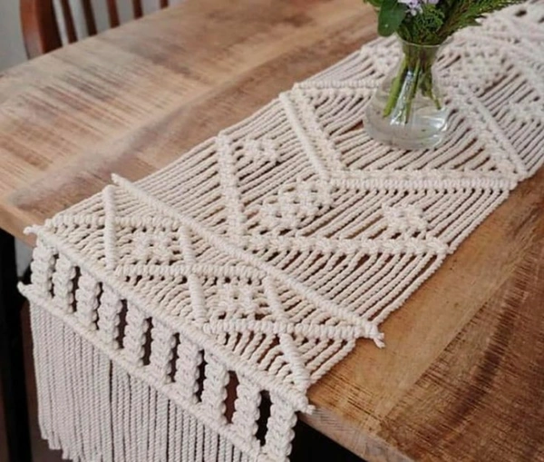 Macrame Table Runner - 12"x60", natural
